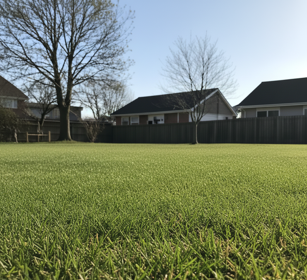 a clean poop free yard representing the after image of receiving dog waste removal services by Scoopdawg Squad